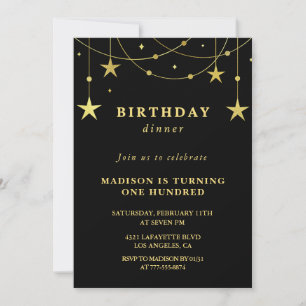 Invitation Cartons d'invitation 100e anniversaire noir étoile