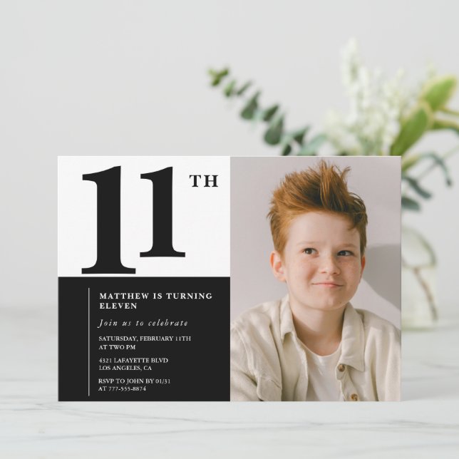 Invitation Cartons d'invitation 11 ans élégants Chic noir (Debout devant)