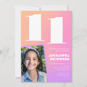 Invitation Cartons d'invitation 11 ans Rose Orange Rétro