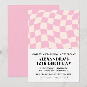 Invitation Cartons d'invitation 12 ans à carreaux Rétro Rose 
