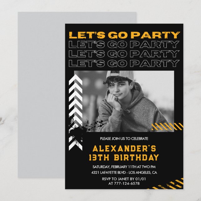 Invitation Cartons d'invitation 13 ans garçon photo pulvérisa (Devant / Derrière)