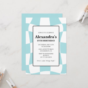Invitation Cartons d'invitation 15 ans Retro Damier Bleu