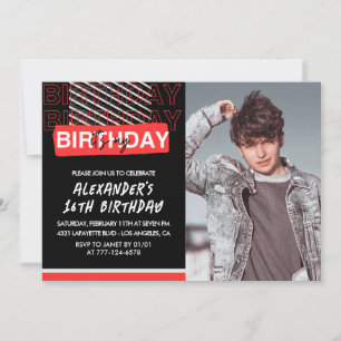 Invitation Cartons d'invitation 16 ans hommes Photo Rouge