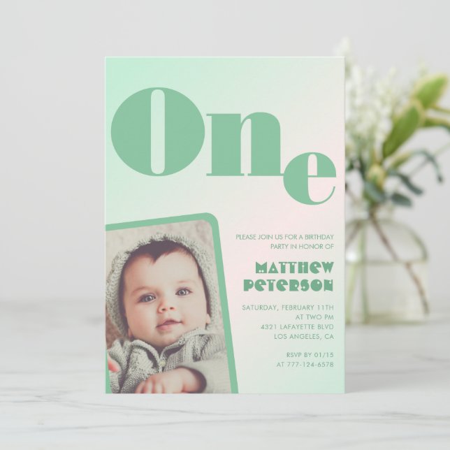 Invitation Cartons d'invitation 1er anniversaire Garçon Vert  (Debout devant)