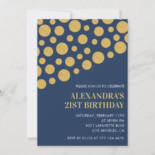 Invitation Cartons d'invitation 21 ans or marine confettis