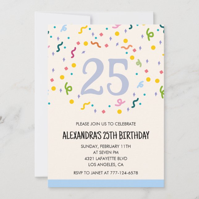 Invitation Cartons d'invitation 25 ans Confetti (Devant)