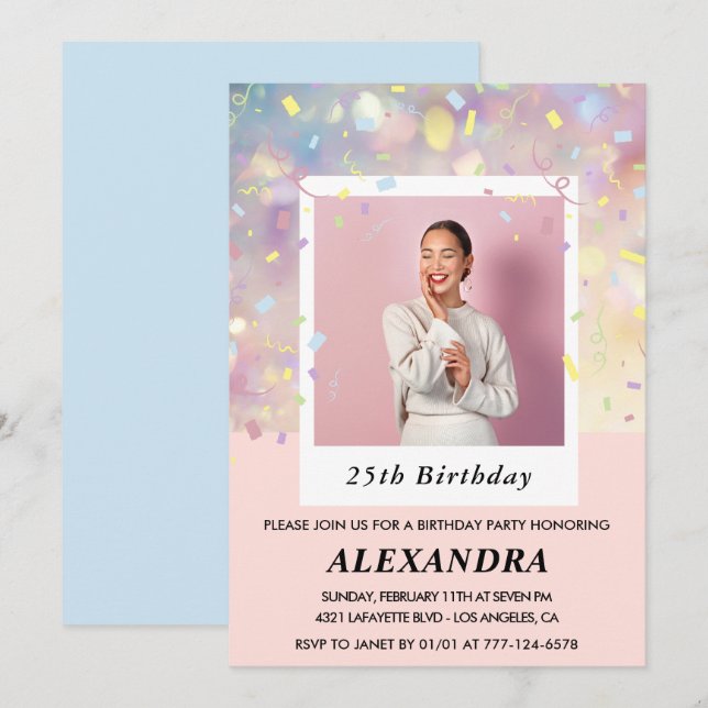 Invitation Cartons d'invitation 25e anniversaire Confetti Pho (Devant / Derrière)