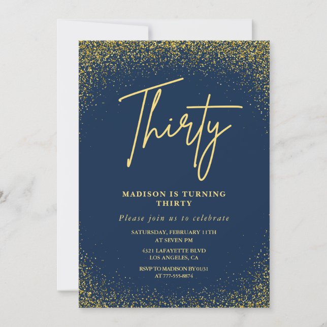 Invitation Cartons d'invitation 30 ans Gold Navy Glitter (Devant)
