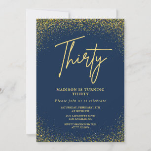 Invitation Cartons d'invitation 30 ans Gold Navy Pailleté