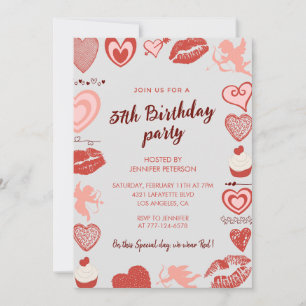 Invitation Cartons d'invitation 37 ans Elegant Grey Red Heart