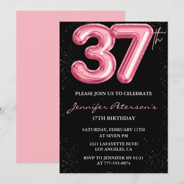 Invitation Cartons d'invitation 37e anniversaire Black Pink B (Devant / Derrière)