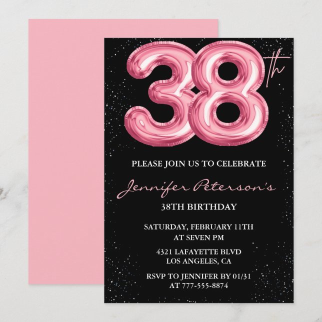 Invitation Cartons d'invitation 38e anniversaire Black Pink B (Devant / Derrière)