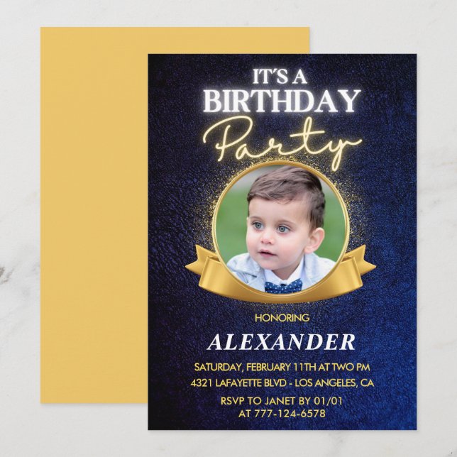 Invitation Cartons d'invitation 3ème anniversaire garçon Élég (Devant / Derrière)