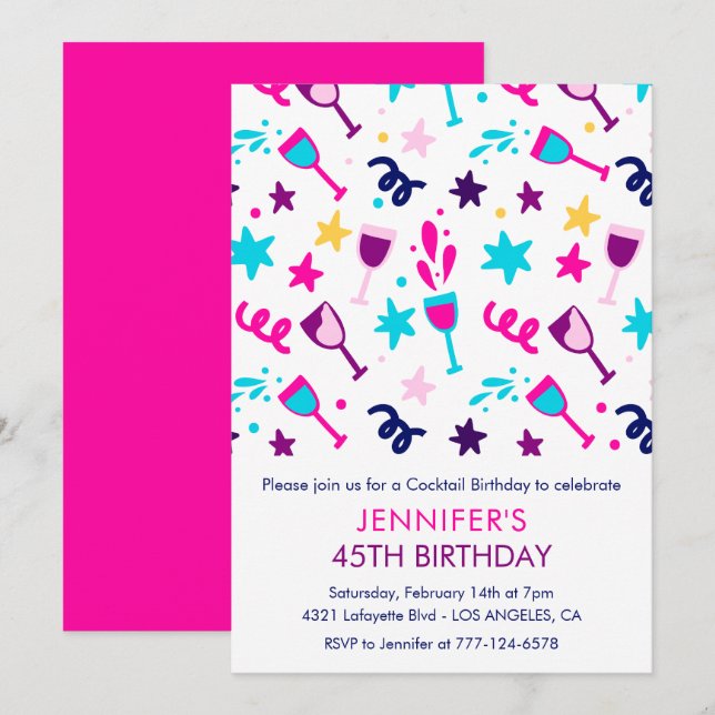 Invitation Cartons d'invitation 45e anniversaire Cocktail Mod (Devant / Derrière)
