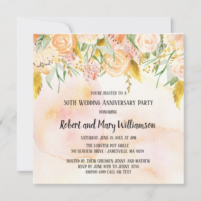 Invitation Cartons d'invitation 50e anniversaire Rose Poudré  (Devant)
