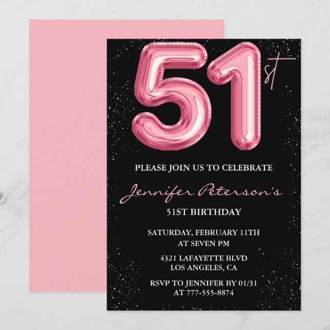 Invitation Cartons d'invitation 51e anniversaire Black Pink B (Devant / Derrière)