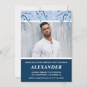 Invitation Cartons d'invitation 56 ans avec photo bleu marine