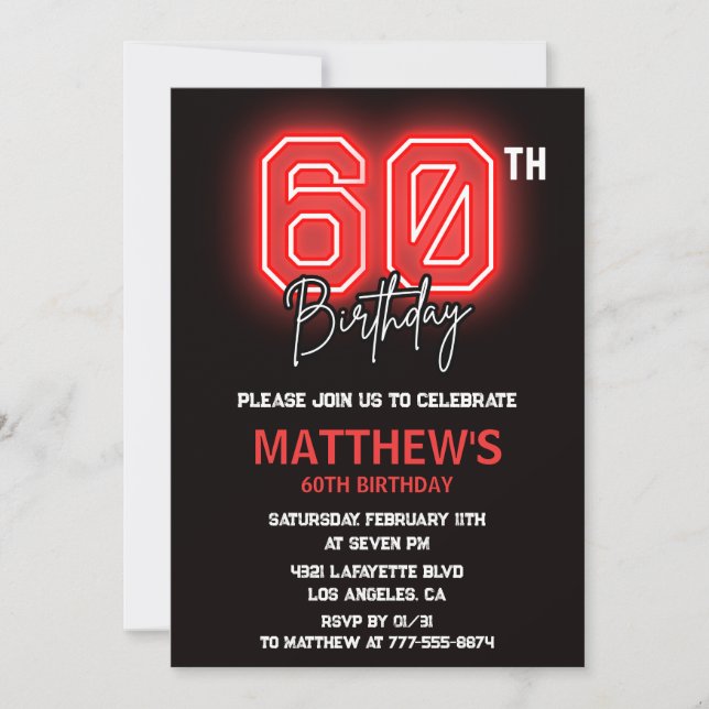 Invitation Cartons d'invitation 60 ans noir hommes Neon (Devant)