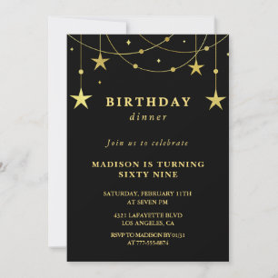 Invitation Cartons d'invitation 69 ans Black Gold Stars