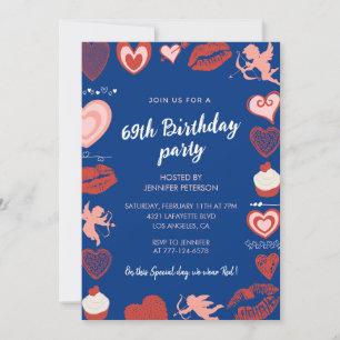 Invitation Cartons d'invitation 69e anniversaire coeurs bleu