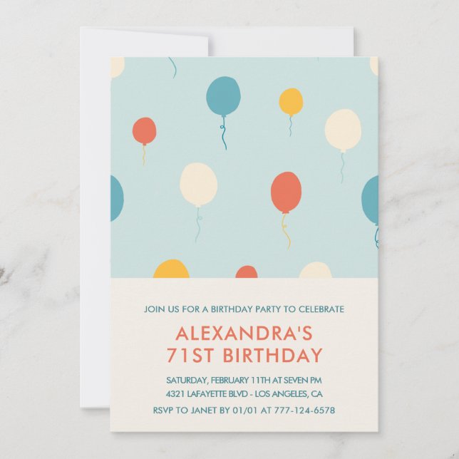 Invitation Cartons d'invitation 71e anniversaire Ballons Mode (Devant)