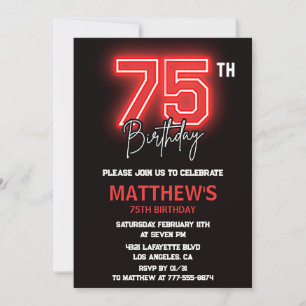 Invitation Cartons d'invitation 75 ans homme néon noir