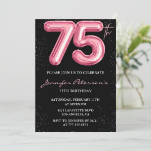 Invitation Cartons d'invitation 75 ans noir Ballon Glam Rose