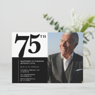 Invitation Cartons d'invitation 75 ans noirs Élégant Chic
