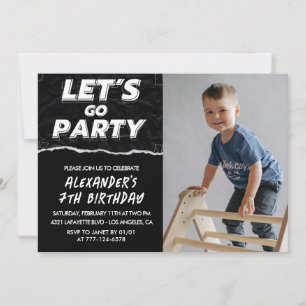 Invitation Cartons d'invitation 7 ans garçon Noir Photo