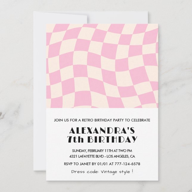 Invitation Cartons d'invitation 7ème anniversaire Damier Rose (Devant)