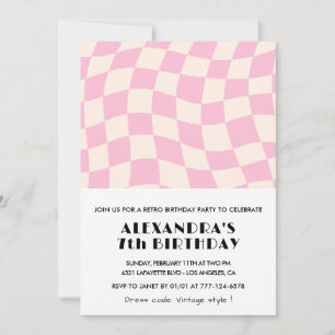 Invitation Cartons d'invitation 7ème anniversaire Damier Rose