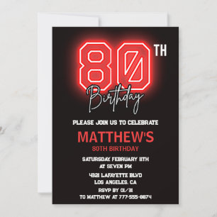 Invitation Cartons d'invitation 80 ans Hommes Neon Noir