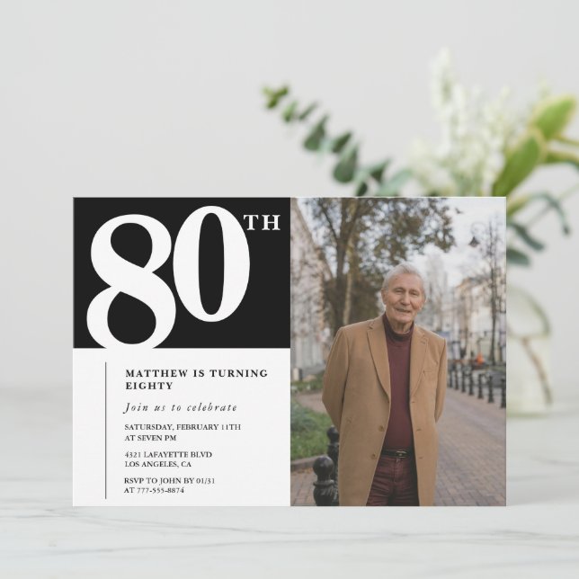 Invitation Cartons d'invitation 80 ans noirs Moderne Chic Pho (Debout devant)