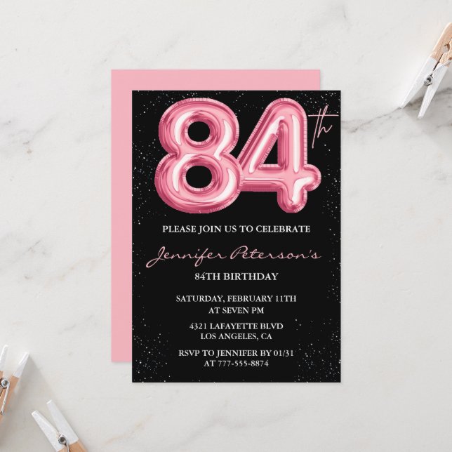 Invitation Cartons d'invitation 84e anniversaire Black Pink B (Devant/Arrière en situation)
