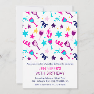 Invitation Cartons d'invitation 90 ans Cocktail Moderne Rose