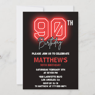 Invitation Cartons d'invitation 90 ans noir Hommes Neon