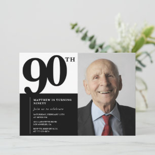 Invitation Cartons d'invitation 90 ans noirs Élégant Chic