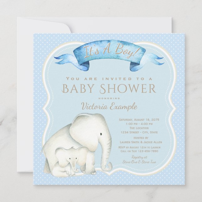 Invitation Cartons d'invitation à la baby shower éléphant gar (Devant)