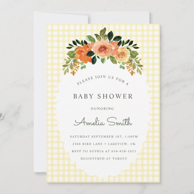 Invitation Cartons d'invitation à la Baby Shower Gingham Flor (Devant)