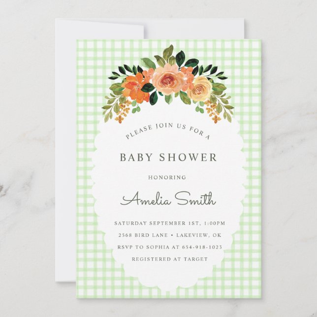 Invitation Cartons d'invitation à la baby shower Gingham Vert (Devant)