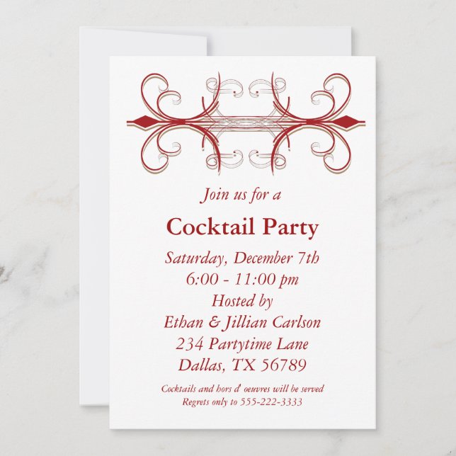 Invitation Cartons d'invitation à la fête cocktail Rouge & Or (Devant)