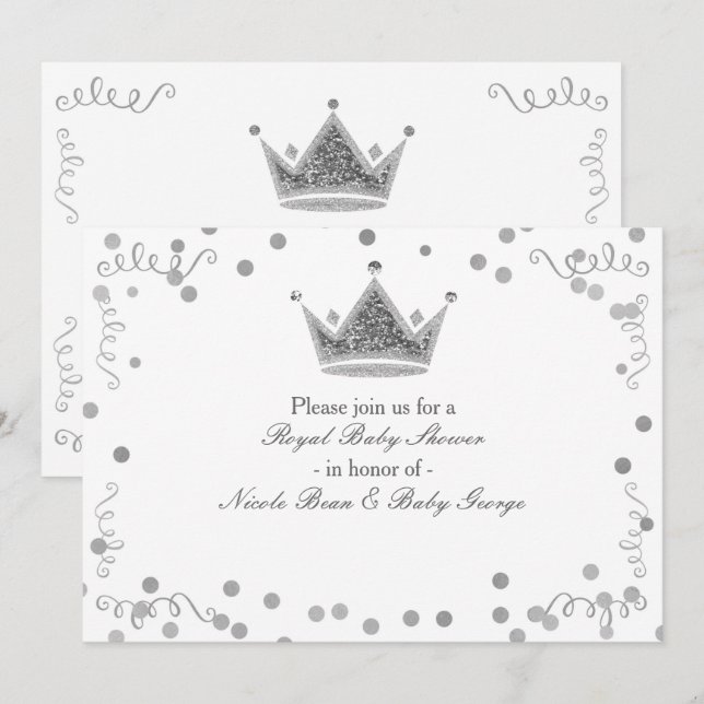 Invitation Cartons d'invitation à la fête Couronne Royale Arg (Devant / Derrière)