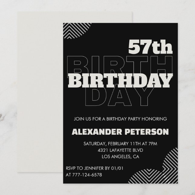Invitation Cartons d'invitation à la fête d'anniversaire des  (Devant / Derrière)