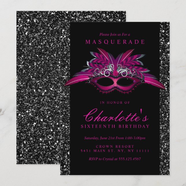 Invitation Cartons d'invitation à la fête de masquerade viole (Devant / Derrière)