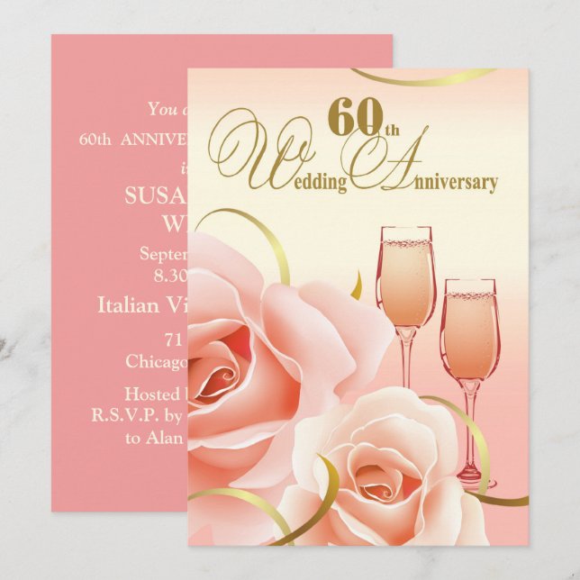 Invitation Cartons d'invitation à la fête des 60 ans de maria (Devant / Derrière)