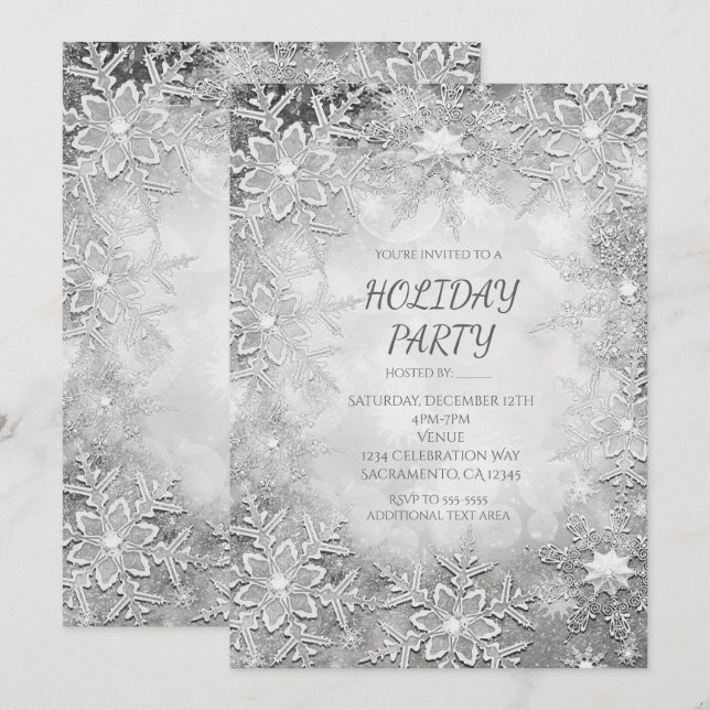 Invitation Cartons d'invitation à la fête Flocons de neige d' (Devant / Derrière)