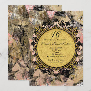 Invitation Cartons d'invitation à la fête Rose Noir & Or Tour