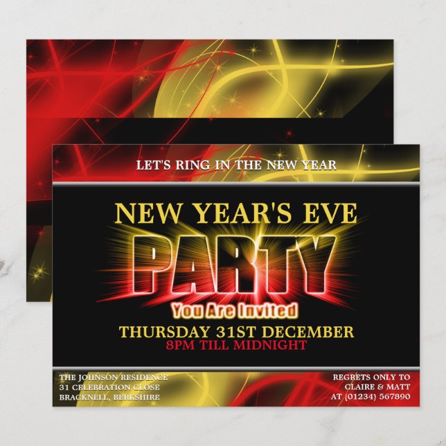 Invitation Cartons d'invitation à la soirée du Nouvel An Ligh (Devant / Derrière)