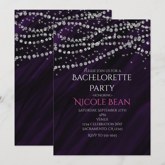 Invitation Cartons d'invitation à la soirée scintillante Purp (Devant / Derrière)