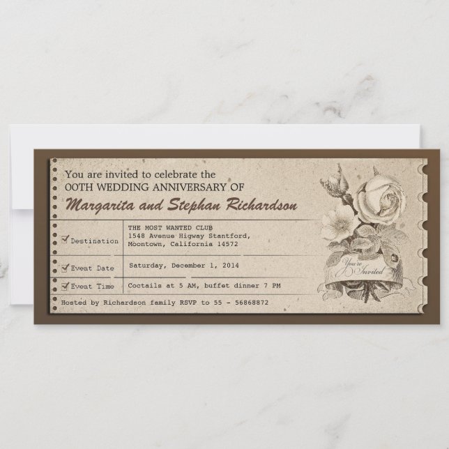 Invitation Cartons d'invitation anniversaire de mariage vinta (Devant)